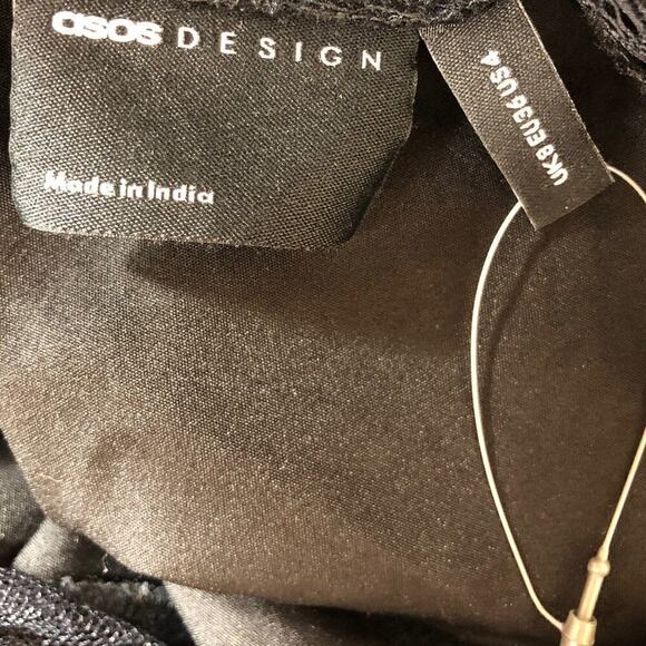 ASOS Design Dress One Shoulder Sheer Lace Asymmetrical Midi Evening Black NWOT 4 - Picture 4 of 7